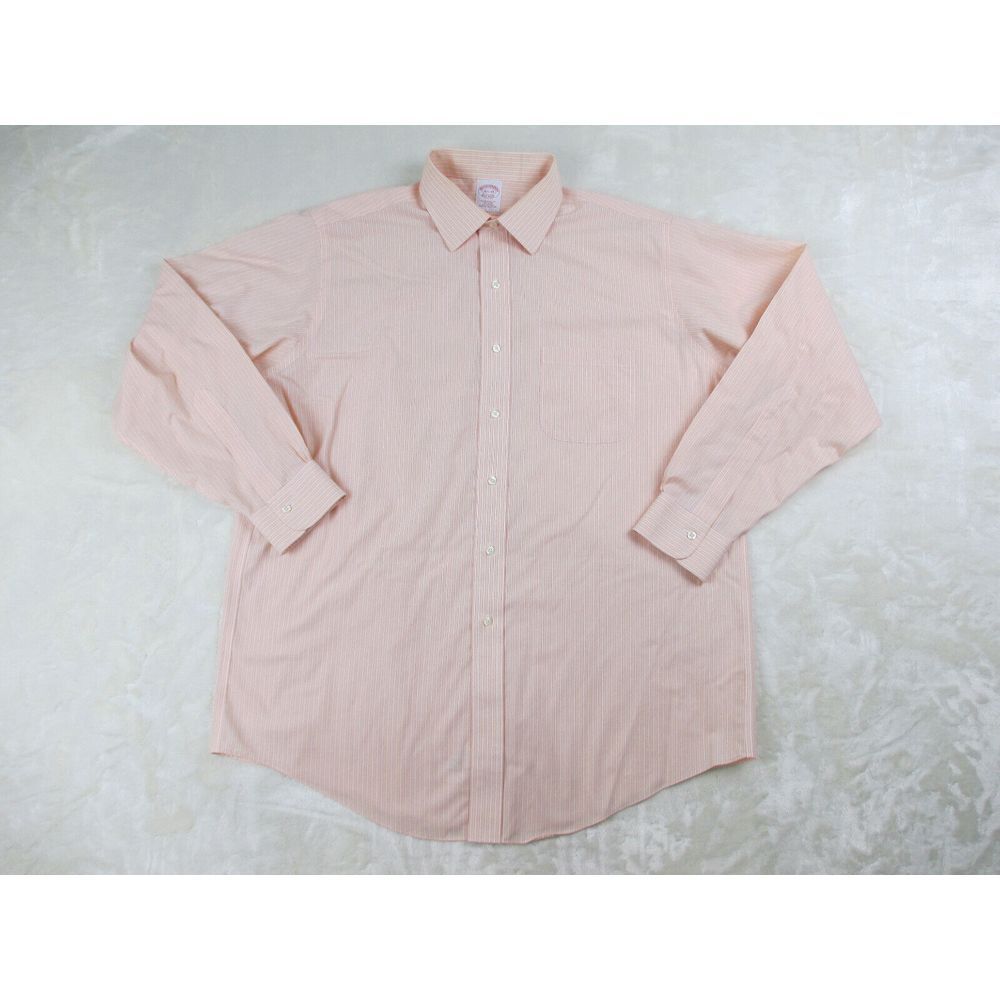 Brooks Brothers‎ Shirt Mens Large Orange Striped Button Up Long Sleeve Casual*